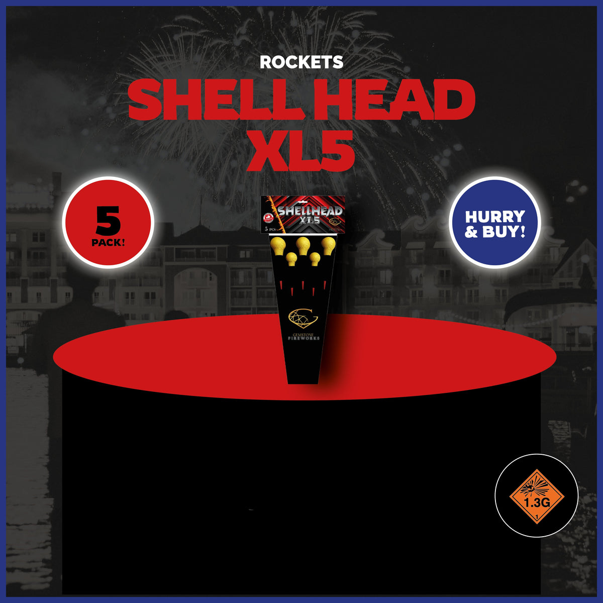 Gemstone Fireworks Shell Head XL5 5 Pack