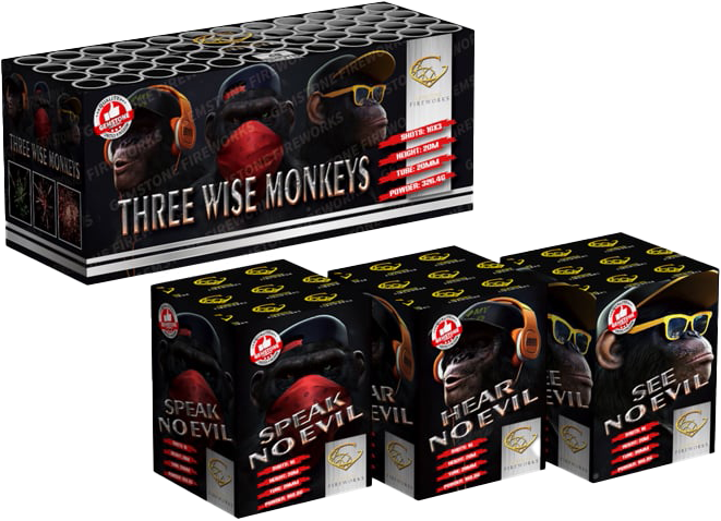 Gemstone Fireworks Three Wise Monkeys Barrage Cake 3 Packs