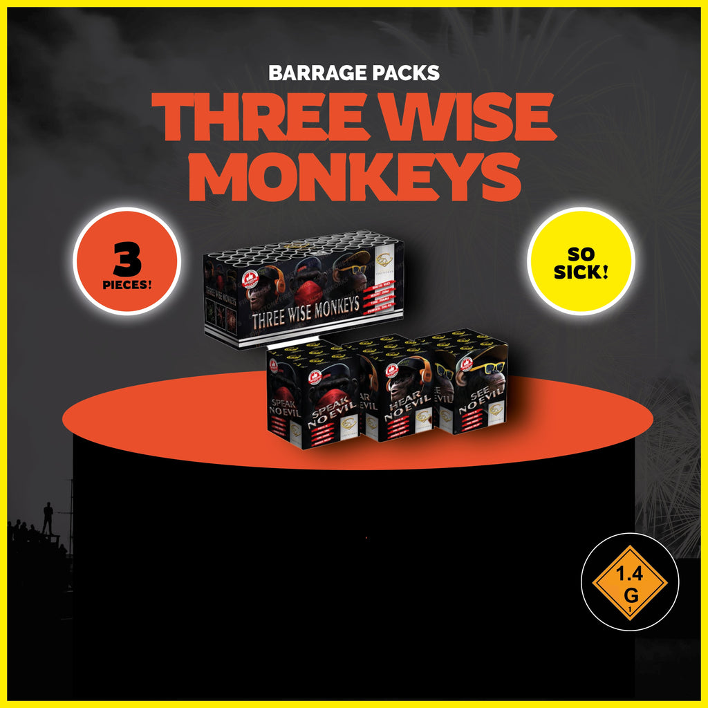 Gemstone Fireworks Three Wise Monkeys Barrage Cake 3 Packs